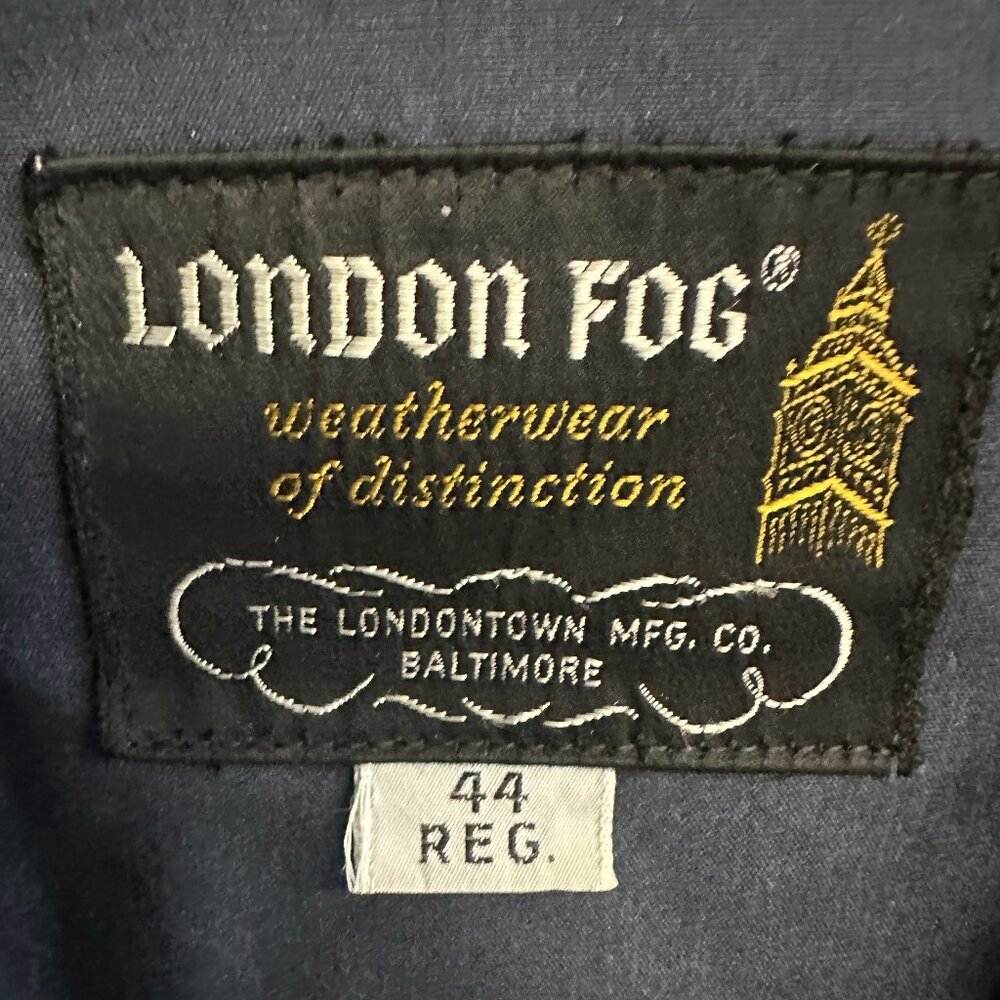 London Fog Vintage 80s Mens Size‎ 44 Work Shop Coat Navy Zip Retro Workwear - Picture 3 of 7